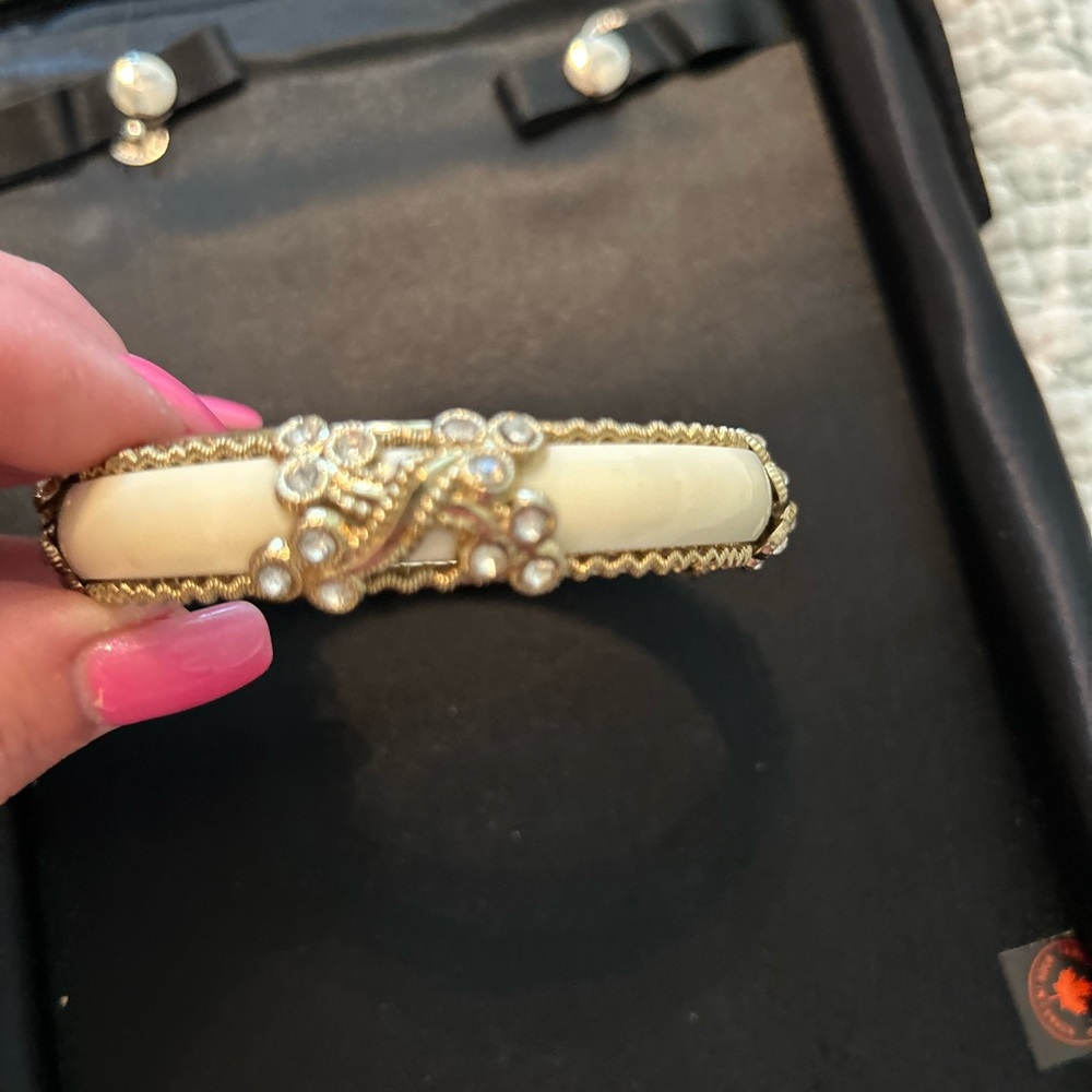 White Acrylic Bracelet with gold design